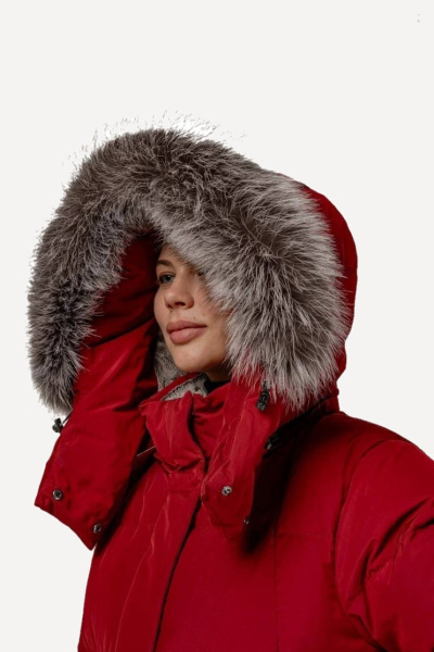 Пальто пуховое Глория Nordic Goose мех Енот (Женский; 52; Винный)